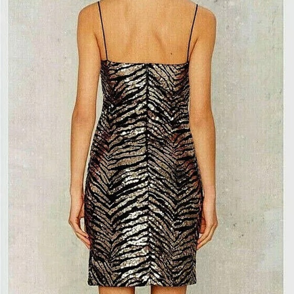 DOLLS KILL MOTEL SEQUIN TIGER STRIPE BLACK VELVET & GOLD MINI DRESS size Small - Picture 2 of 15